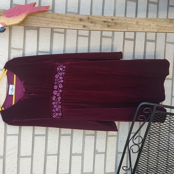 Rare Editions Other - Rare Editions Velvet Dress in Burgundy with Floral Detail